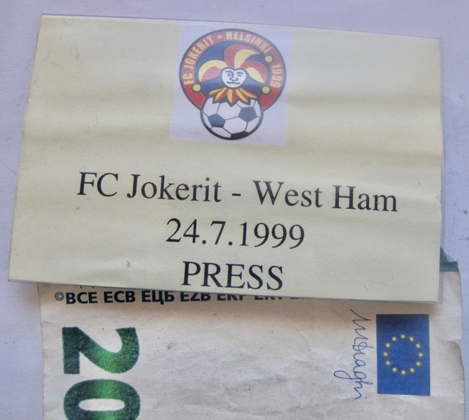 Lehdistöpassi Jalkapallo Intertoto Jokerit - West Ham 1999