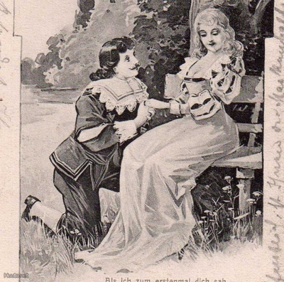 ROMANTIIKKA / Viktoriaanisen ajan pari puistossa. 1900-l.