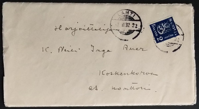 "Suomi-Olympialaisiin" kirjeensulkija mallin 1930 kirjeellä