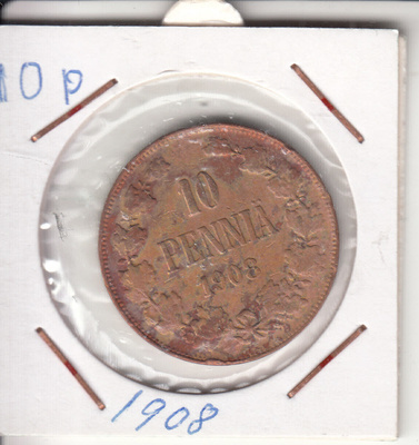 10 penniä 1908 kl 4 puhdistettu