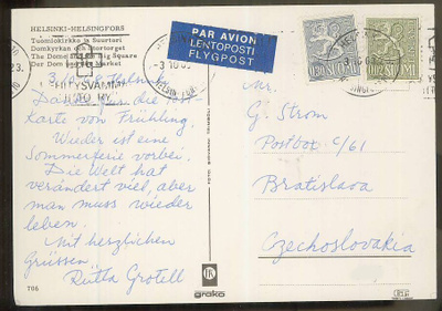 1969 postikortti lentopostissa CSR:ään