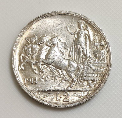 Italia 2 Lire 1914, Vittorio Emanuele III, Hopeakolikko