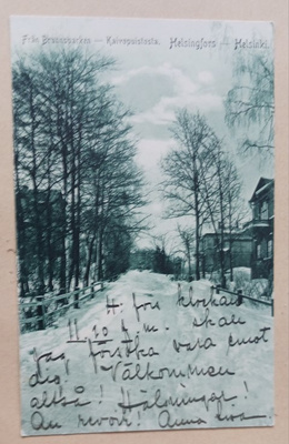 Helsinki, talvista Kaivopuistoa, huviloita, sinisävy p. 1906
