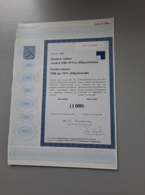 obligaatio Suomen valtio -86 10% 1.000