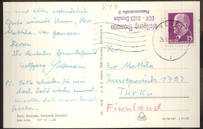 DDR Mi 847 kortti Suomeen