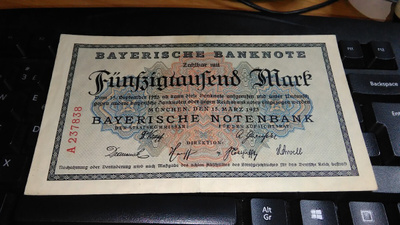 Germany Saksa 50000 Mark Bavaria 1923 VF+