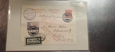 Zeppelin kortti Saksaan. Erittäin hienot leimat.