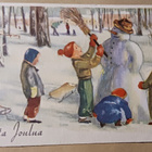 Lapset rakentamassa lumiukkoa, Joulupk, p. 1951 - pikkukuva 1
