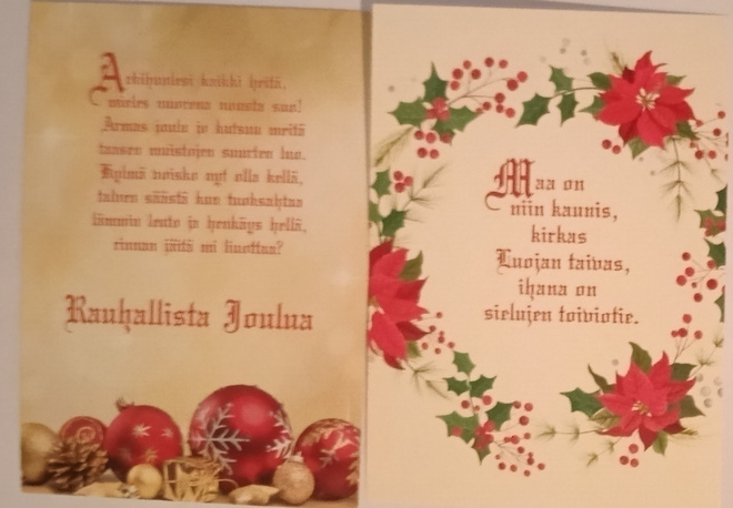 2 kpl joulukortteja - maa on . ja arkihuolesi kaikki