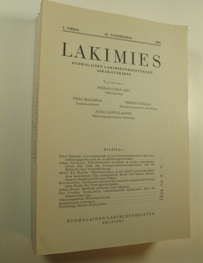 Pirkko-Liisa (toim.) Aro : Lakimies, 83. vuosikerta (1985...