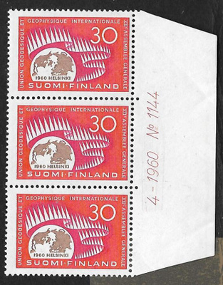 Geod.-geof. kong 30mk 1960 (LAPE 3x523) ** nrorivilö