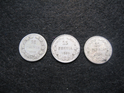 3 kpl 25p 1898, 1909 & 1916 - hopeaa