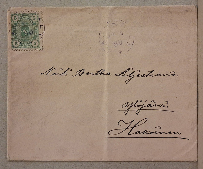 1885 5p painotuote - Kangasala violetti 2-rengasleima (1614)