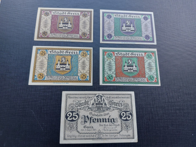 Saksa Stadt Greis 5 seteliä 1921
