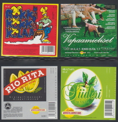 Juomaetikettejä 4 erilaista käyttämätöntä