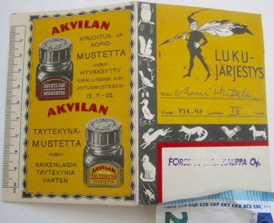 VANHA Lukujärjestys Forssa Akvilan Muste Mainos 1920-l