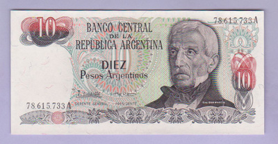 Argentiina 10 Pesos v.1983-84 UNC P-313