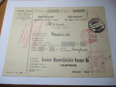 1930 Tampere frankk osoitekortti