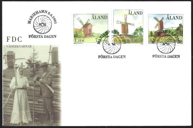 FDC Åland 2001  Tuulimyllyt  LaPe ÅL 192-194