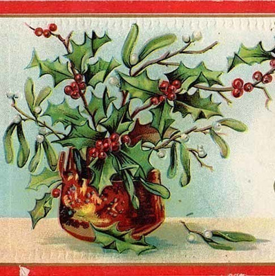 ANTIIKKIKORTTI / Mistelin oksia maljakossa. 1900-l.