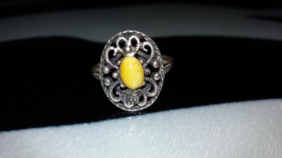 Upea vintage Hopea Meripihka sormus 925 baltic amber
