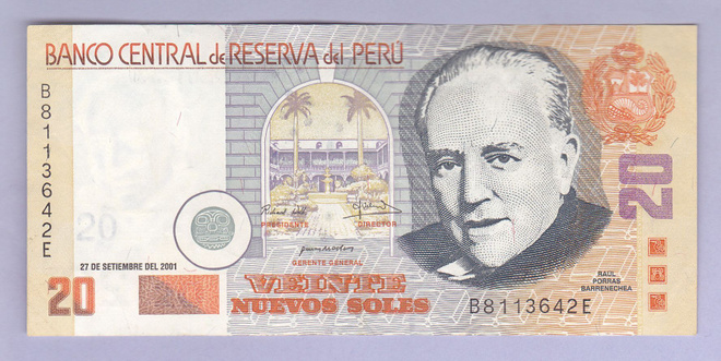 Peru 20 Nuevos Soles v.2001 AUNC P-176a