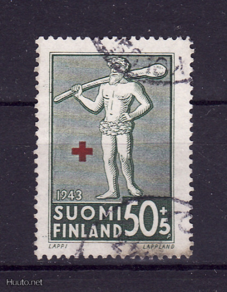 Suomi PR merkki 50+5, 1943, leimattu