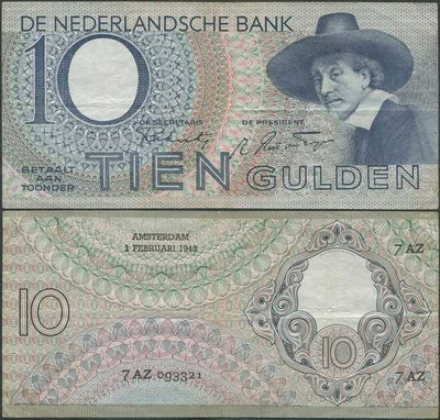 Alankomaat 10 Gulden 1943 (P-59) 7AZ093321 WW2