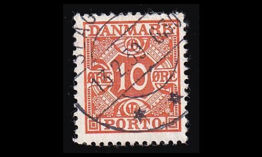 Tanska PORTO_28 o 10 öre oranssi ruututausta (1934)