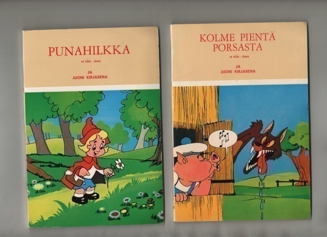Väridia satukirjoja 10 kpl vanhoja, txt suom. ja engl, K3
