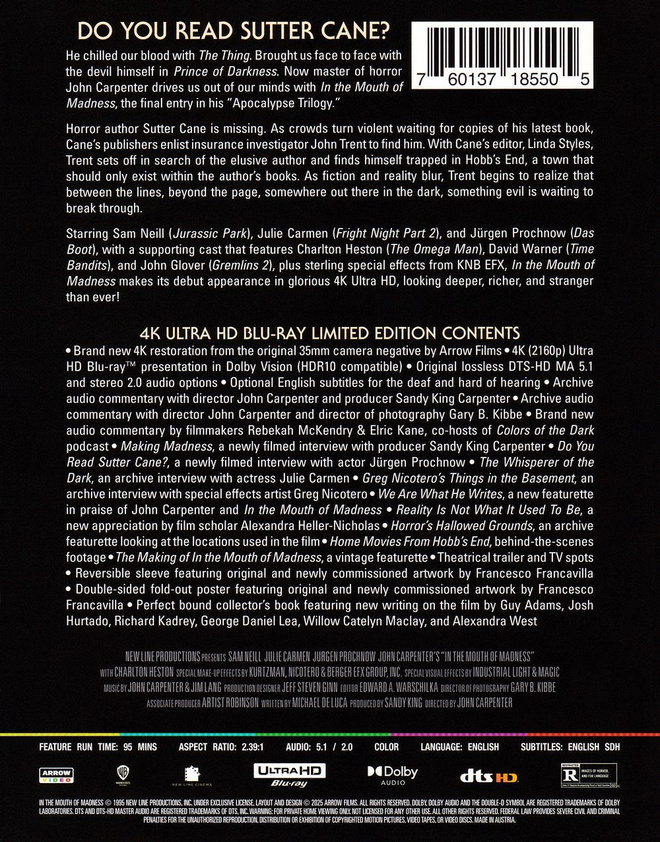 Arrow Films In the Mouth of Madness 4K SE