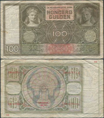 Alankomaat 100 Gulden 1941 (P-51b) DS078113 WW2 isokokoinen