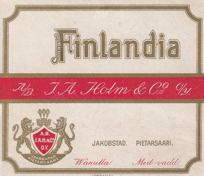 TUPAKKA ETIKETTI FINLANDIA - A.B J.A HOLM JAKOBSTAD(K15-S87)