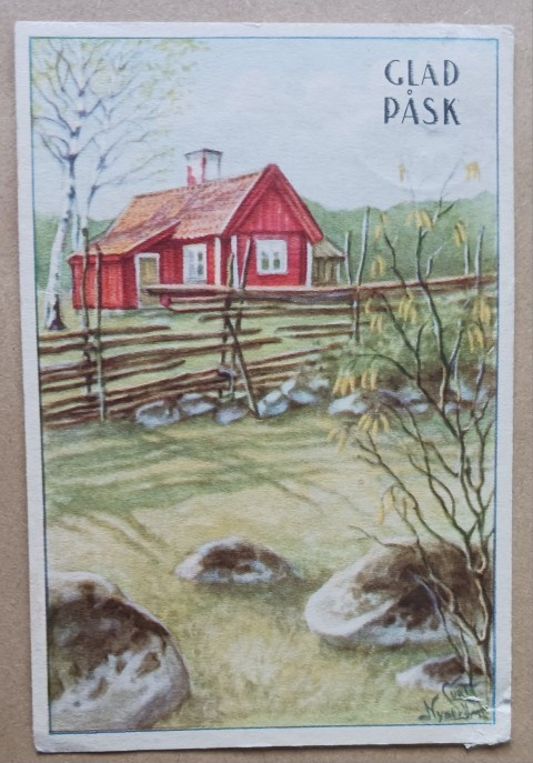 Curt Nyström: Punainen mökki Pääsiäisaikaan, p. 1953