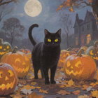 Halloween musta kissa kurpitsojen keskellä - pikkukuva 1