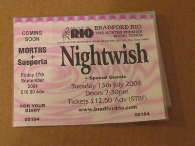 Nightwish konserttilippu 13.7.2004 Englanti