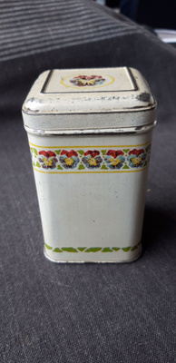 Pieni vanha purkki, vintage metallipurkki, kork. 9,5 cm