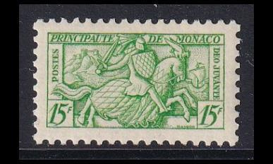 Monaco 446 ** Käyntikorttipostimerkki 15 Fr (1951)