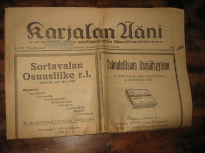 Sanomalehti  Karjalan Ääni  1.12.1928