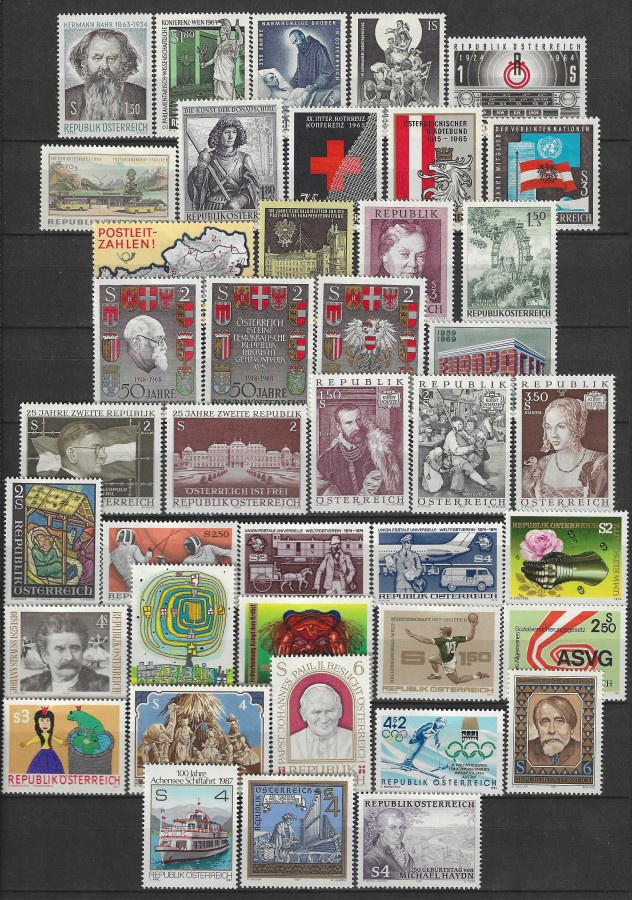 (SC007) ITÄVALTA (1963-87). 41 ERILAISTA POSTIMERKKIÄ. MNH**