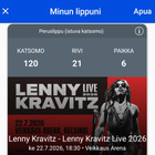 Lenny Kravitz 22.7.2026 Helsinki, 2 vierekkäistä lippua - pikkukuva 2