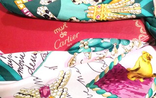 Vintage must de CARTIER twill-silkkihuivi 90x90, käyttämätön