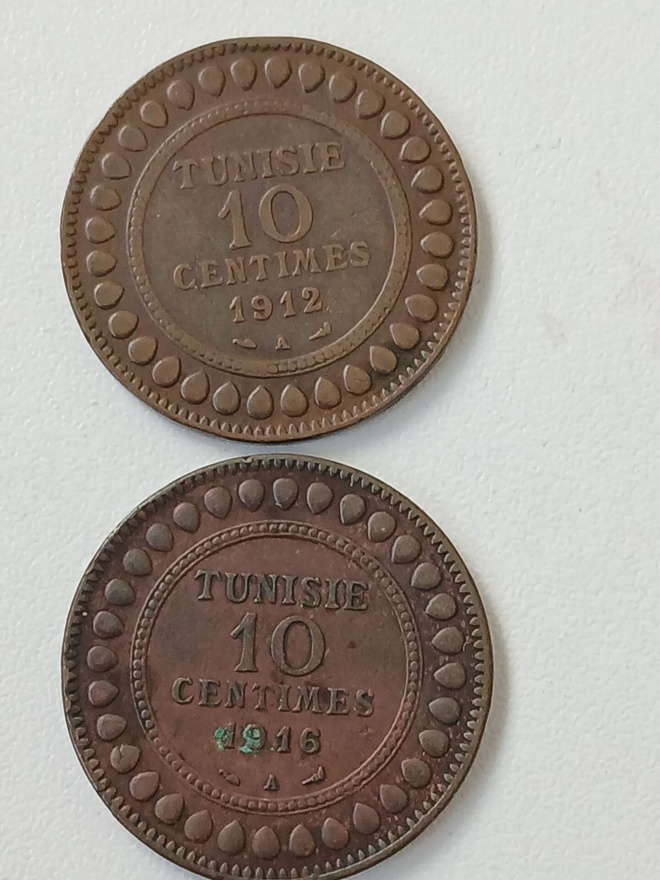 Tunisia 10 senttiä Kuningas Mohammed Nasser 1912+1916