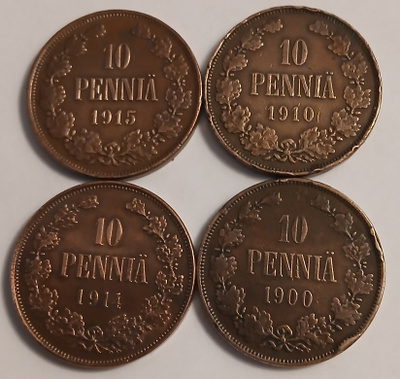 Nikolai II kupari 10 p vuosilta 1900,1910,1914 ja 1915.
