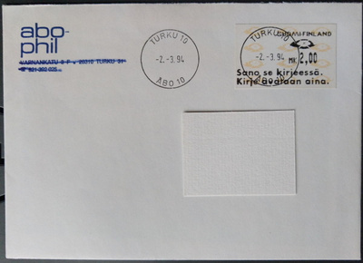 Automaattimerkki M6 kulkeneella Turku -kirjeellä 1994