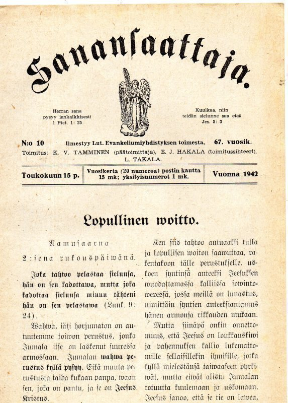 Sanansaattaja n:o 10 1942 Lopullinen voitto.