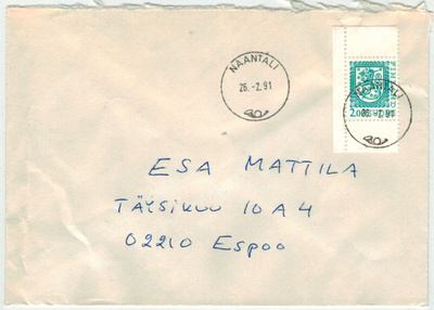 M975 1990 2,00 mk vihosta AV15 siisti kirje