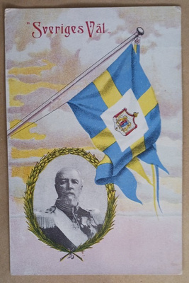Oscar II, Ruotsin kuninkaallinen lippu, väripk, p. 1907
