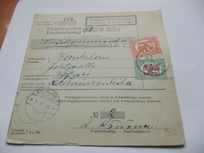 1928 Ägläjärvi postiosoitus Viipurin lääninvankilaan