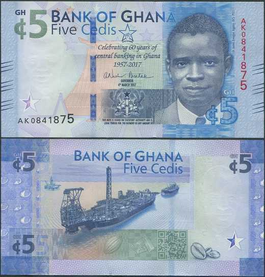 Ghana 5 Cedis 2017 (P-43) UNC keskuspankki 60v